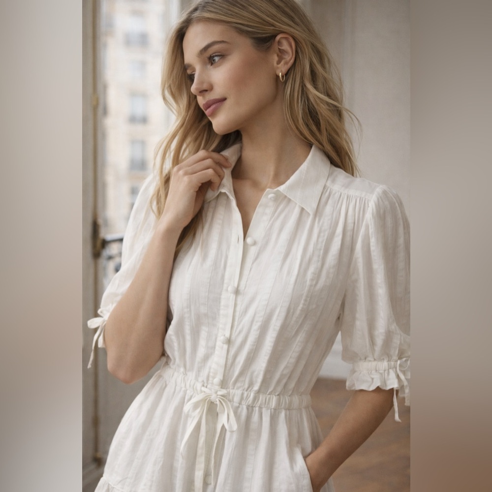 PAIGE White Tiered Button-Up Dress Size Large - Picture 2 of 12